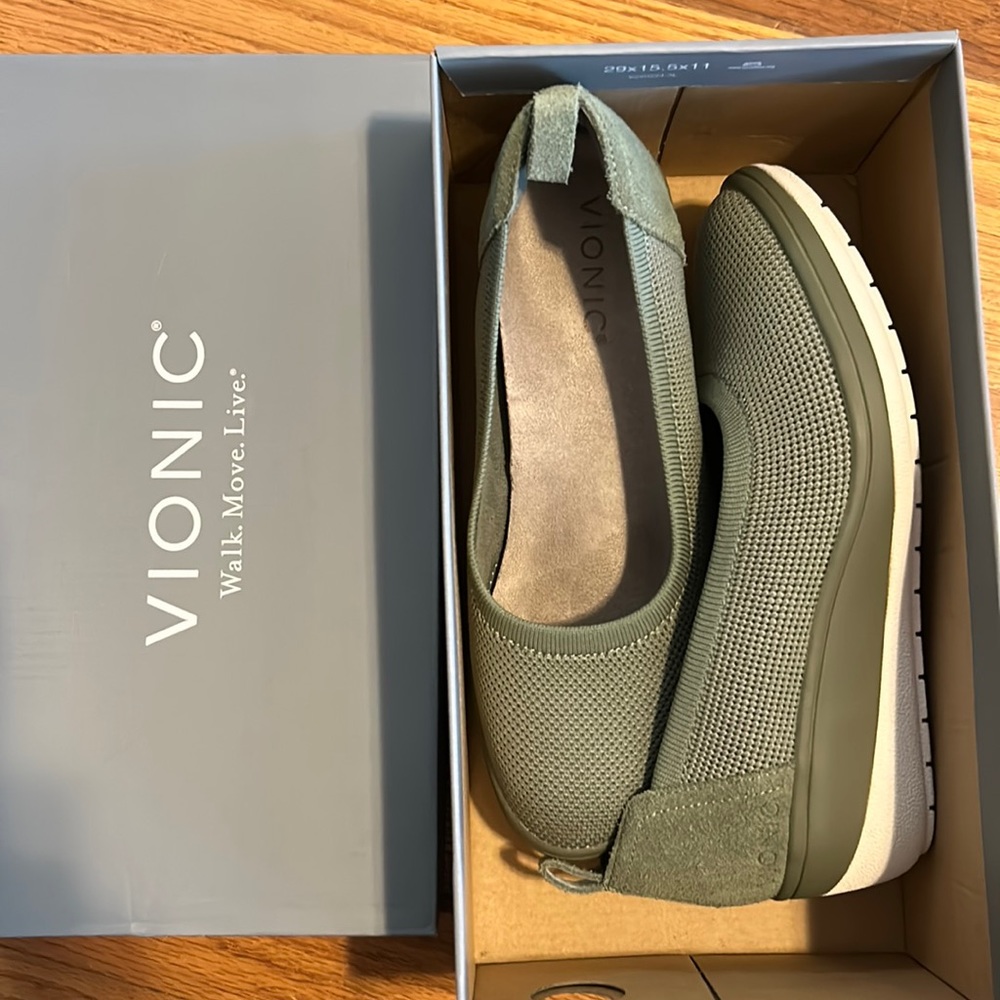 Vionic Olive Slip-On Wedge Sneakers